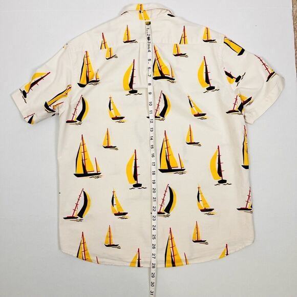 H&M Mens Button Down Shirt Medium 100% Cotton Sailboat Novelty Print Preppy - Picture 8 of 9